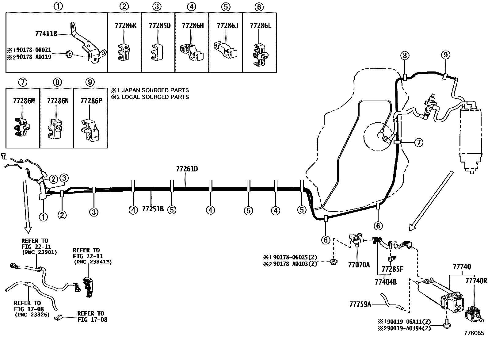 Toyota COROLLA 燃油箱和燃油管 EPC diagram — 776065