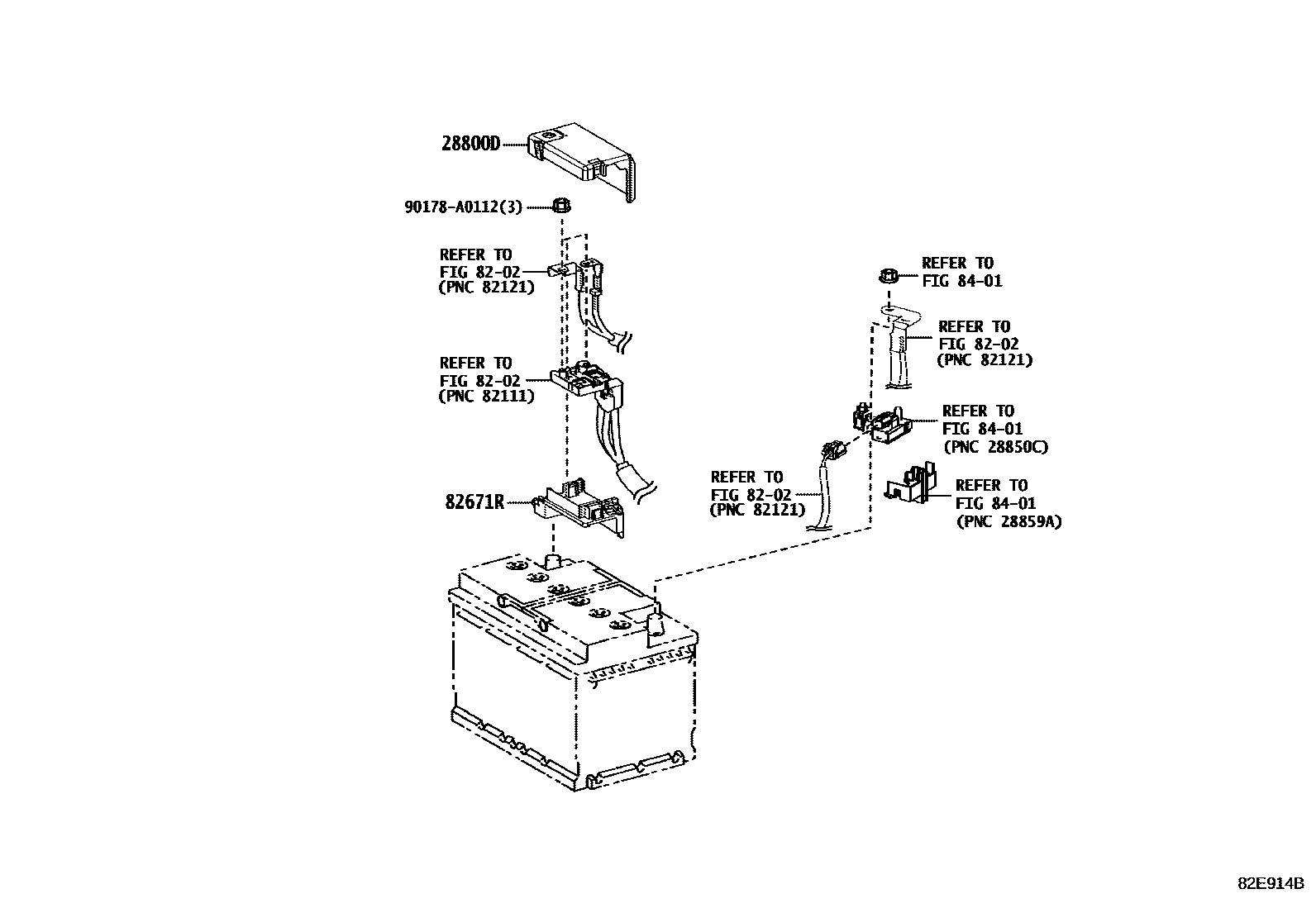 Toyota COROLLA 蓄电池和蓄电池电缆 EPC diagram — 82E914B