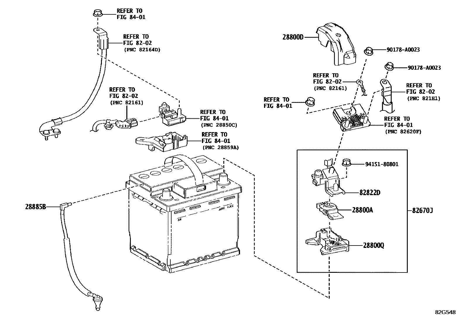 Toyota COROLLA 蓄电池和蓄电池电缆 EPC diagram — 82G548
