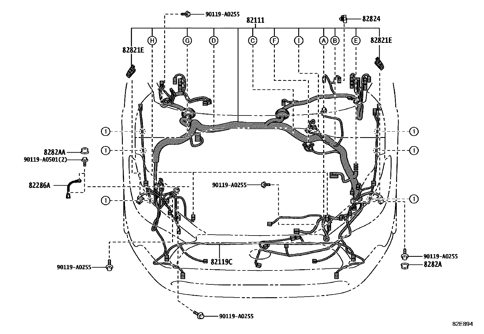 Toyota COROLLA 线束和卡夹 EPC diagram — 82E894