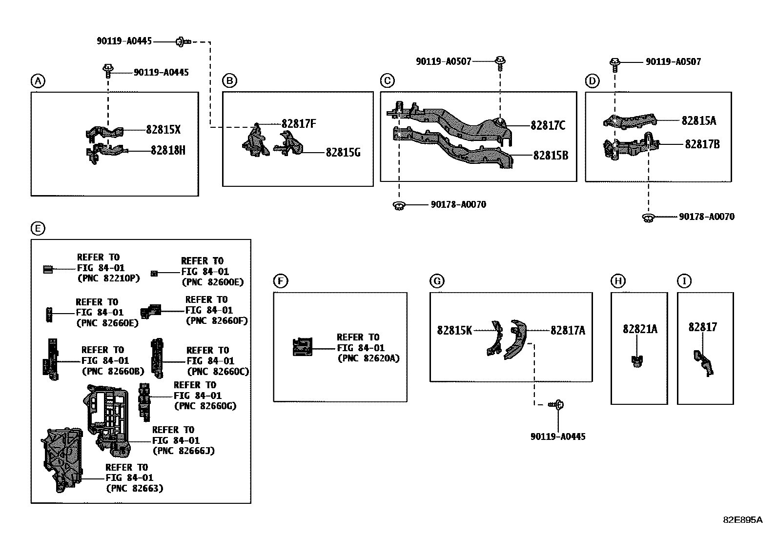 Toyota COROLLA 线束和卡夹 EPC diagram — 82E895A