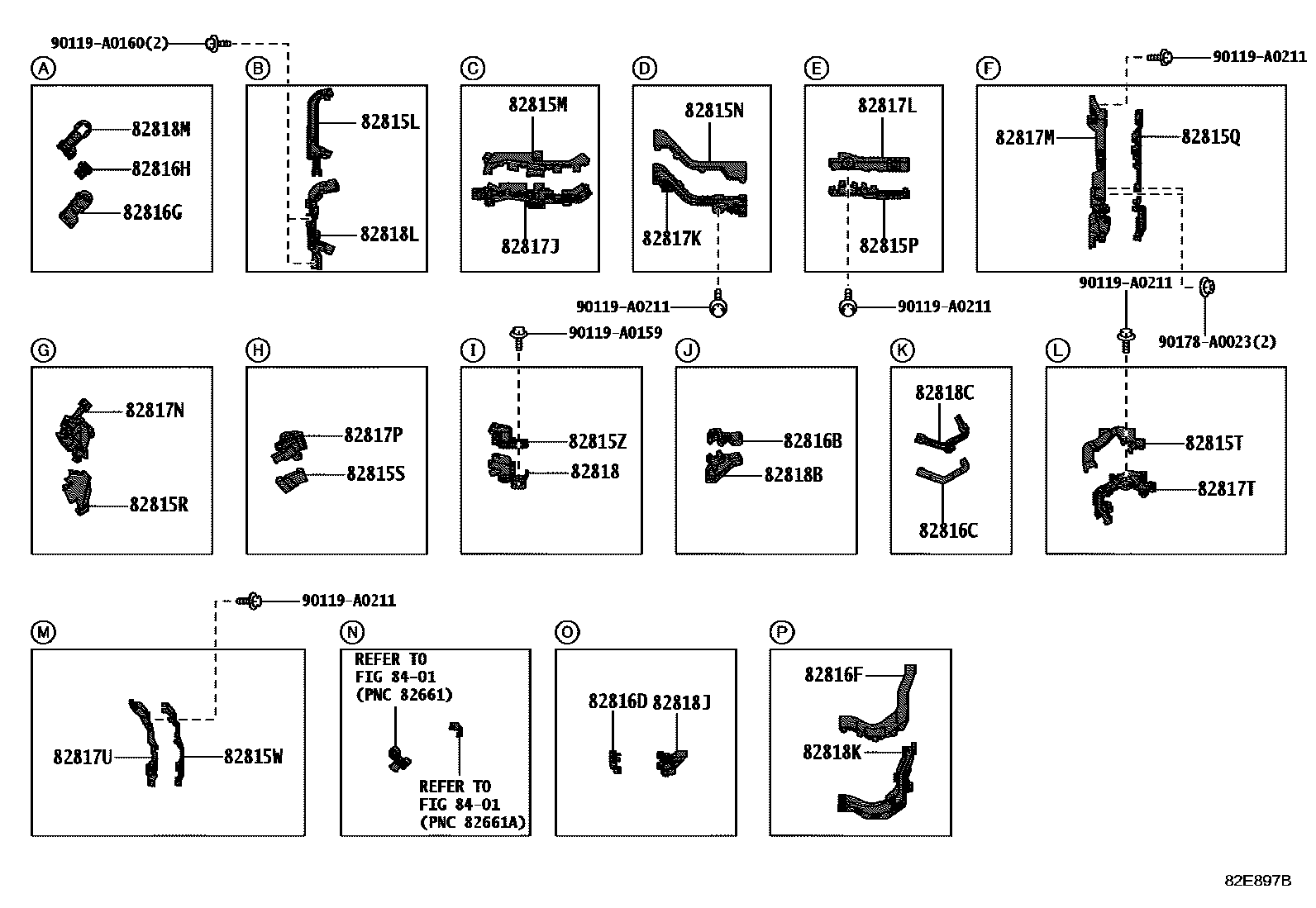 Toyota COROLLA 线束和卡夹 EPC diagram — 82E897B