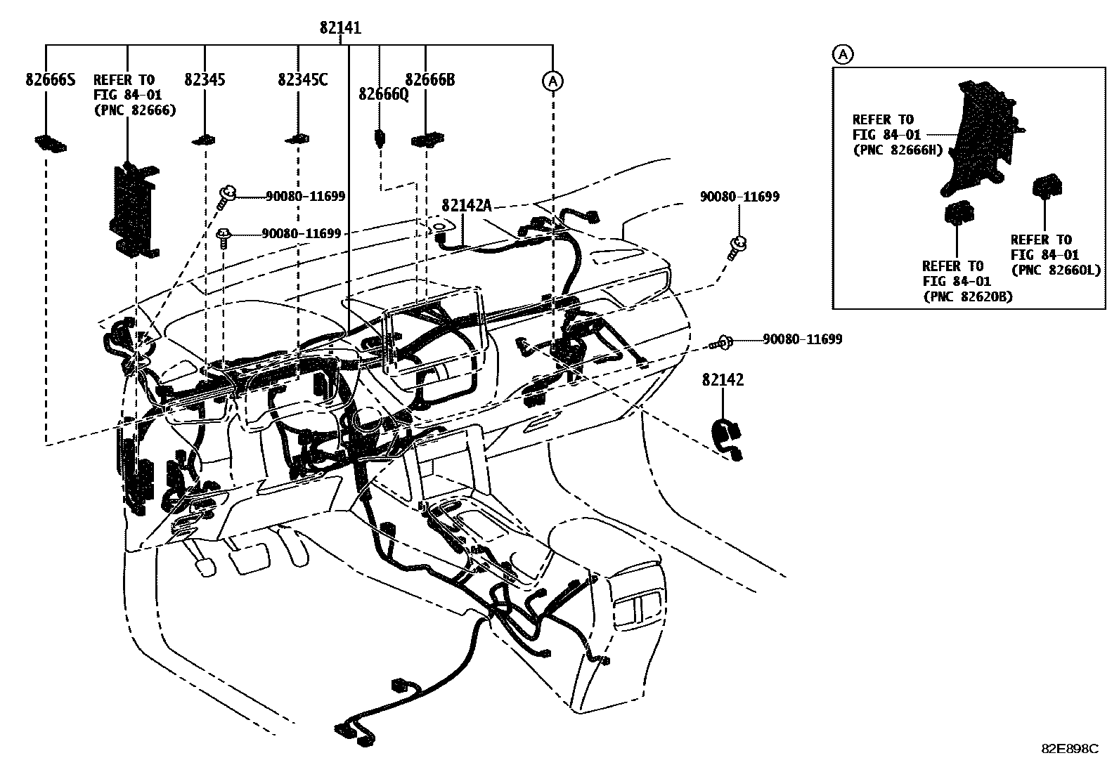 Toyota COROLLA 线束和卡夹 EPC diagram — 82E898C