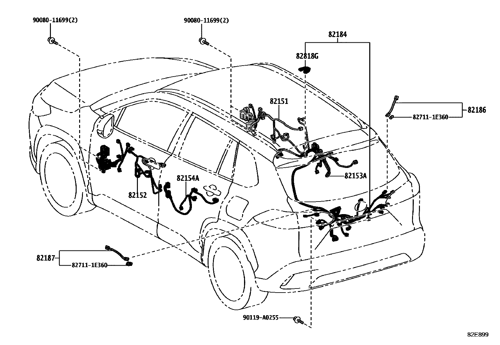 Toyota COROLLA 线束和卡夹 EPC diagram — 82E899