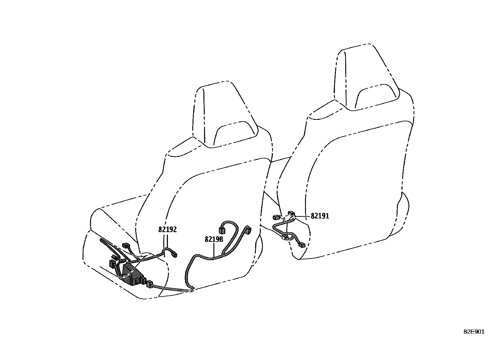 Toyota COROLLA 线束和卡夹 EPC diagram — 82E901