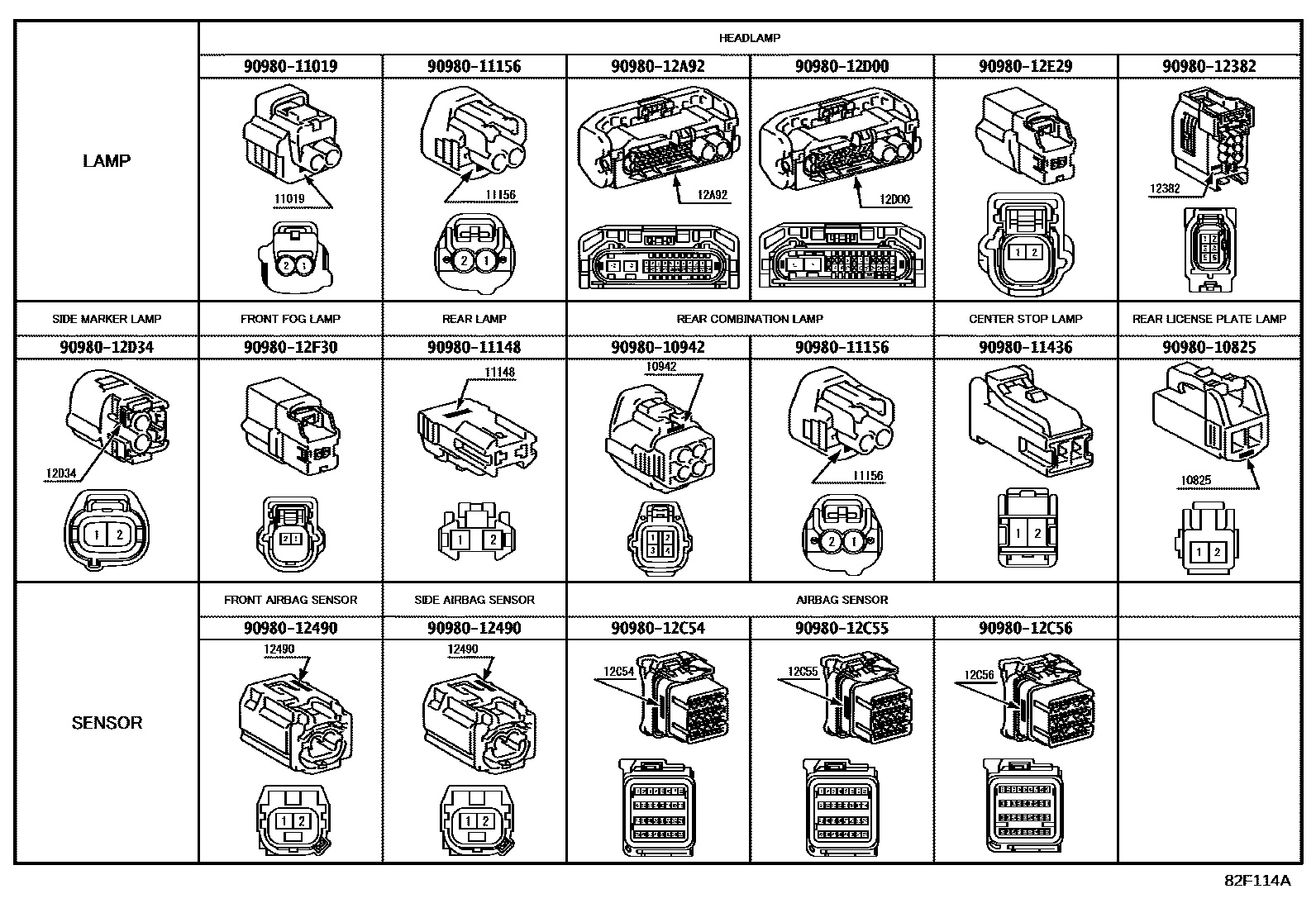 Toyota COROLLA 线束和卡夹 EPC diagram — 82F114A