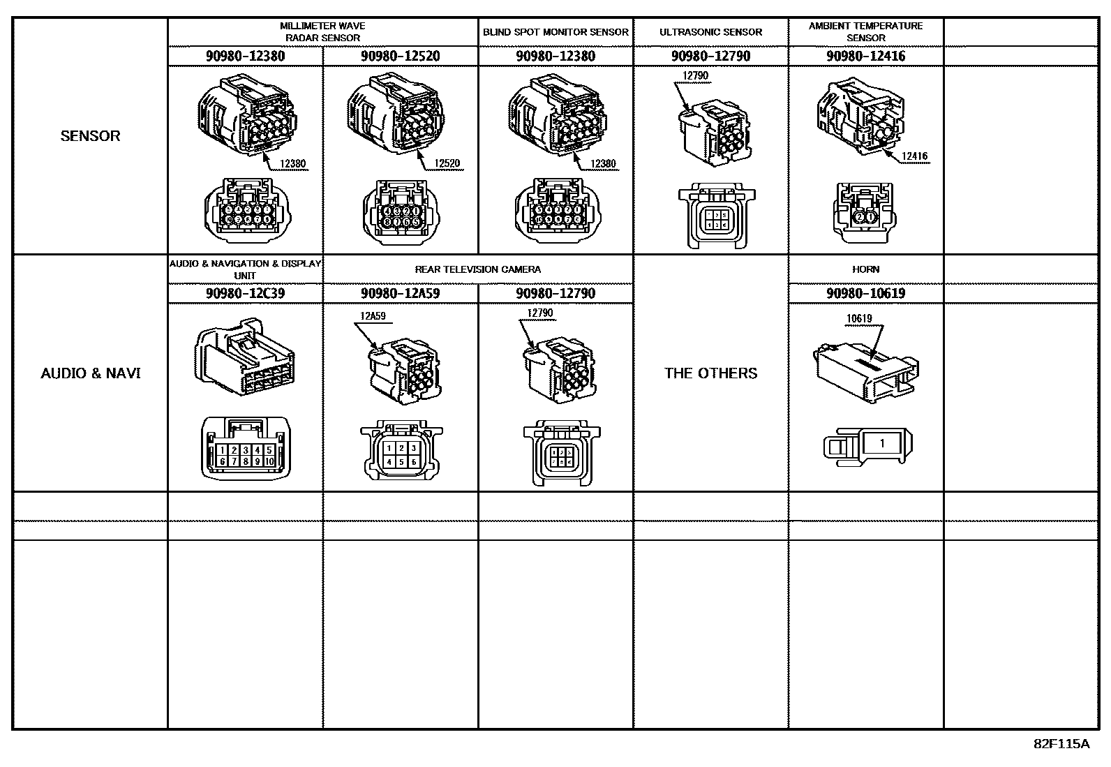 Toyota COROLLA 线束和卡夹 EPC diagram — 82F115A