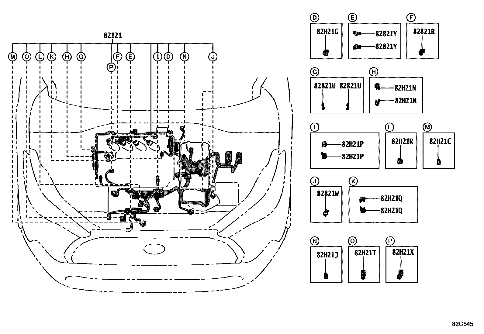 Toyota COROLLA 线束和卡夹 EPC diagram — 82G545