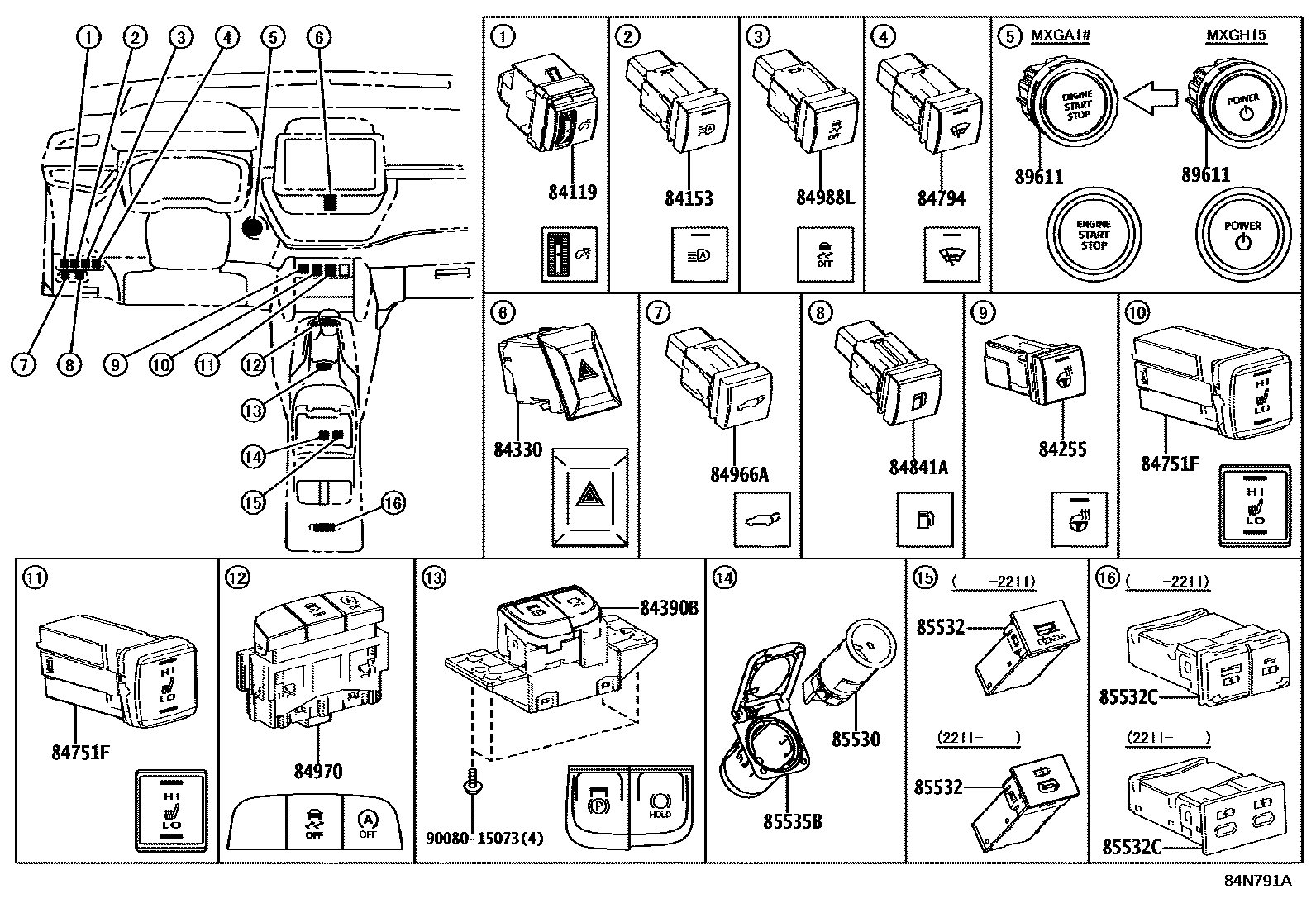 Toyota COROLLA 开关和继电器和ECU EPC diagram — 84N791A