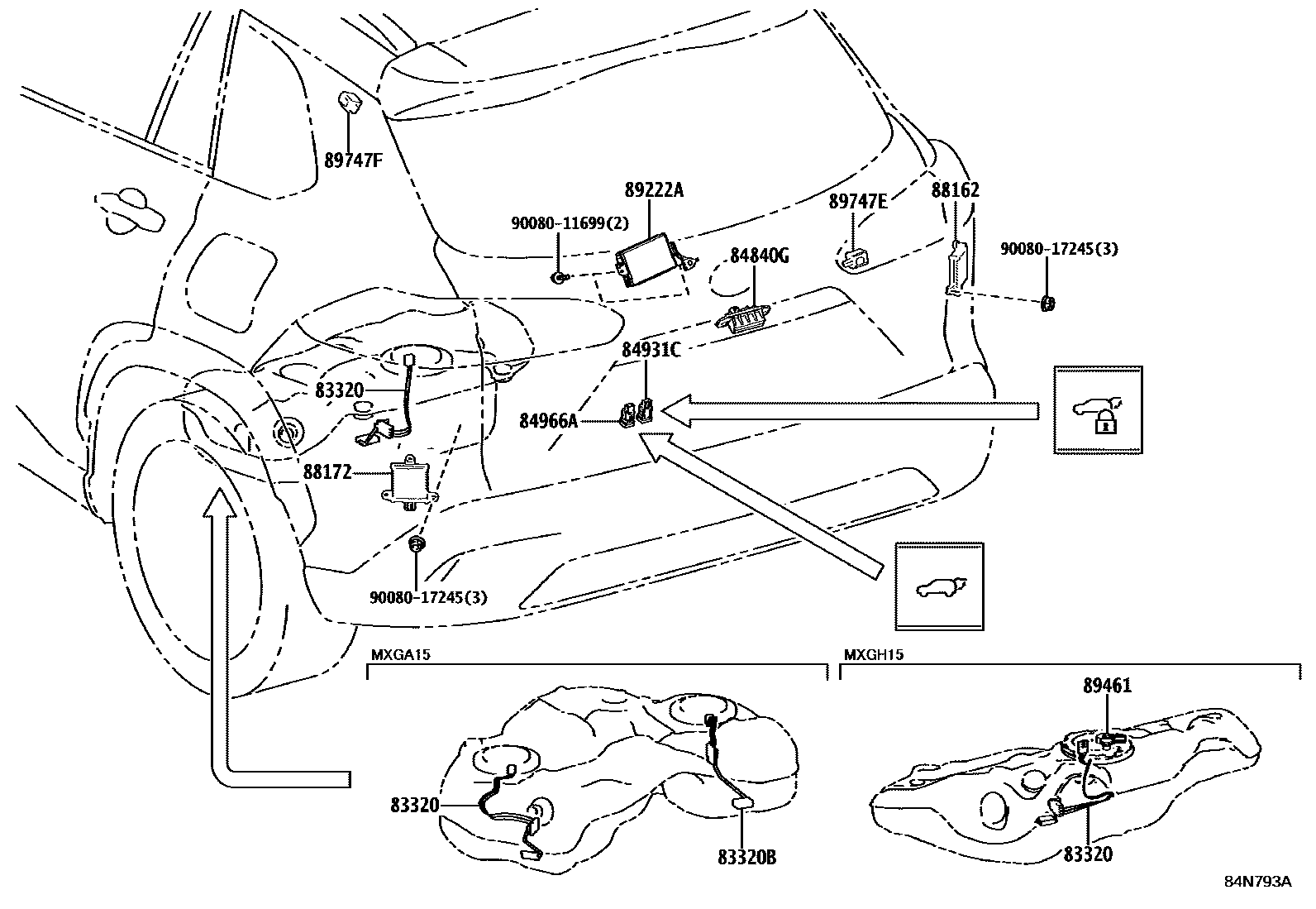 Toyota COROLLA 开关和继电器和ECU EPC diagram — 84N793A