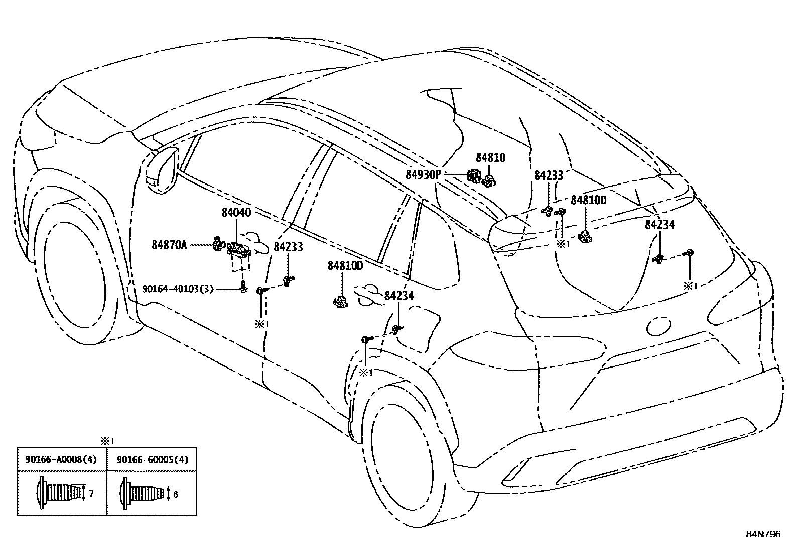 Toyota COROLLA 开关和继电器和ECU EPC diagram — 84N796
