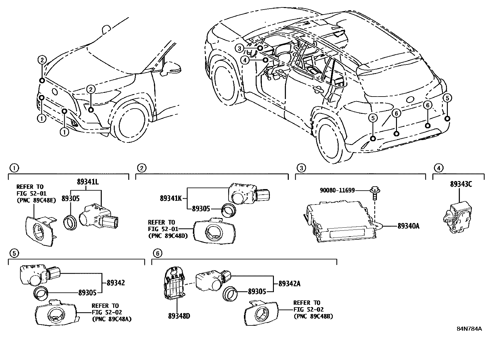 Toyota COROLLA 测距雷达和倒车雷达 EPC diagram — 84N784A