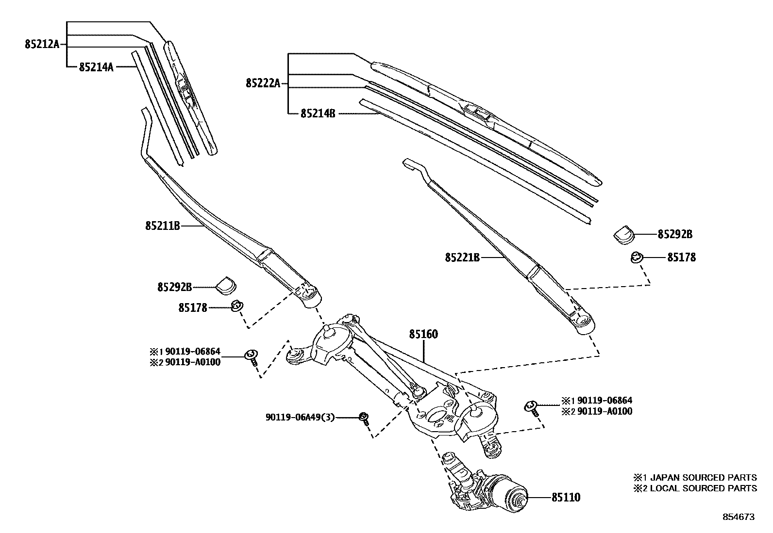 Toyota COROLLA 挡风玻璃刮水器 EPC diagram — 854673