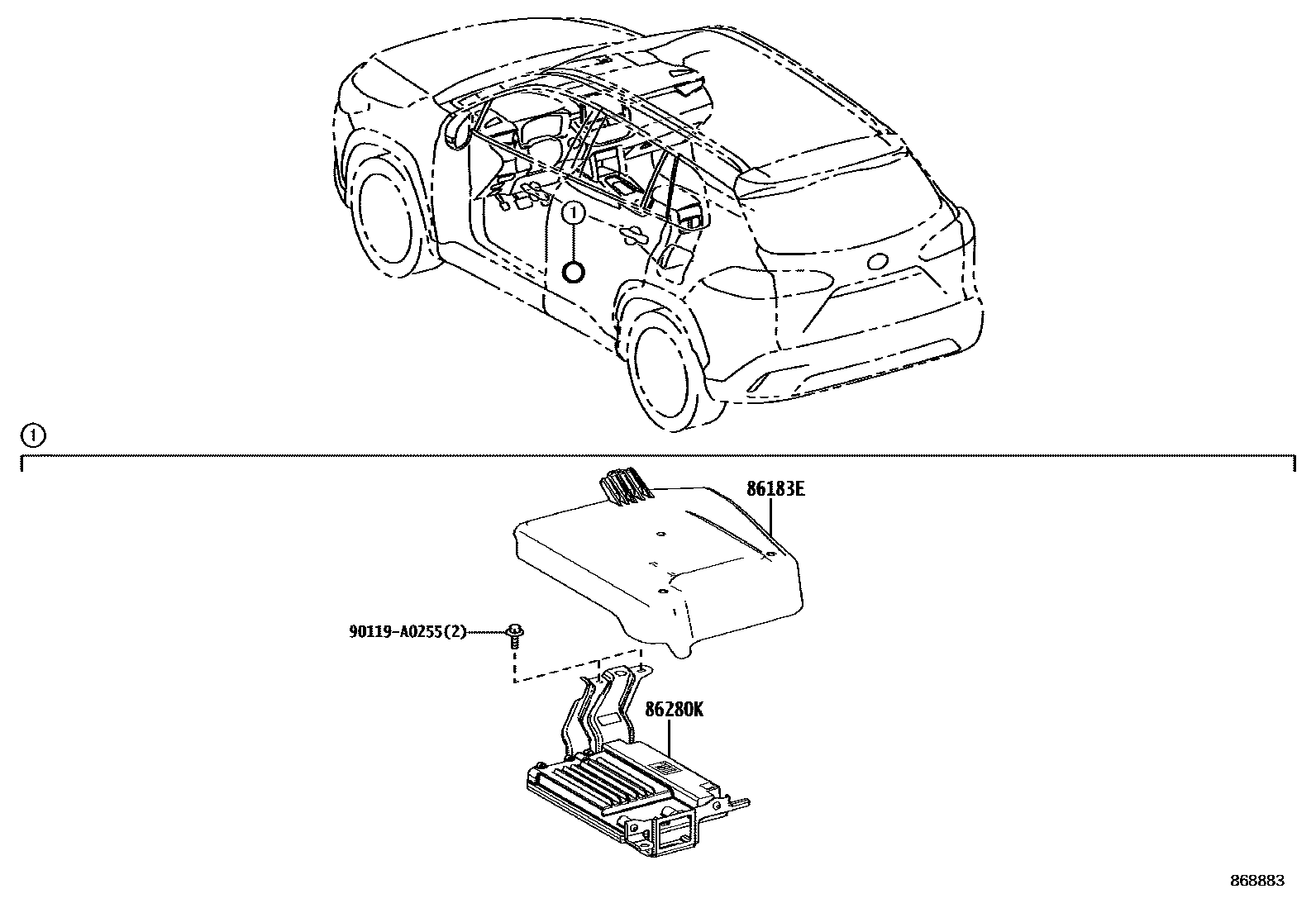 Toyota COROLLA 收音机、放大器和冷凝器 EPC diagram — 868883