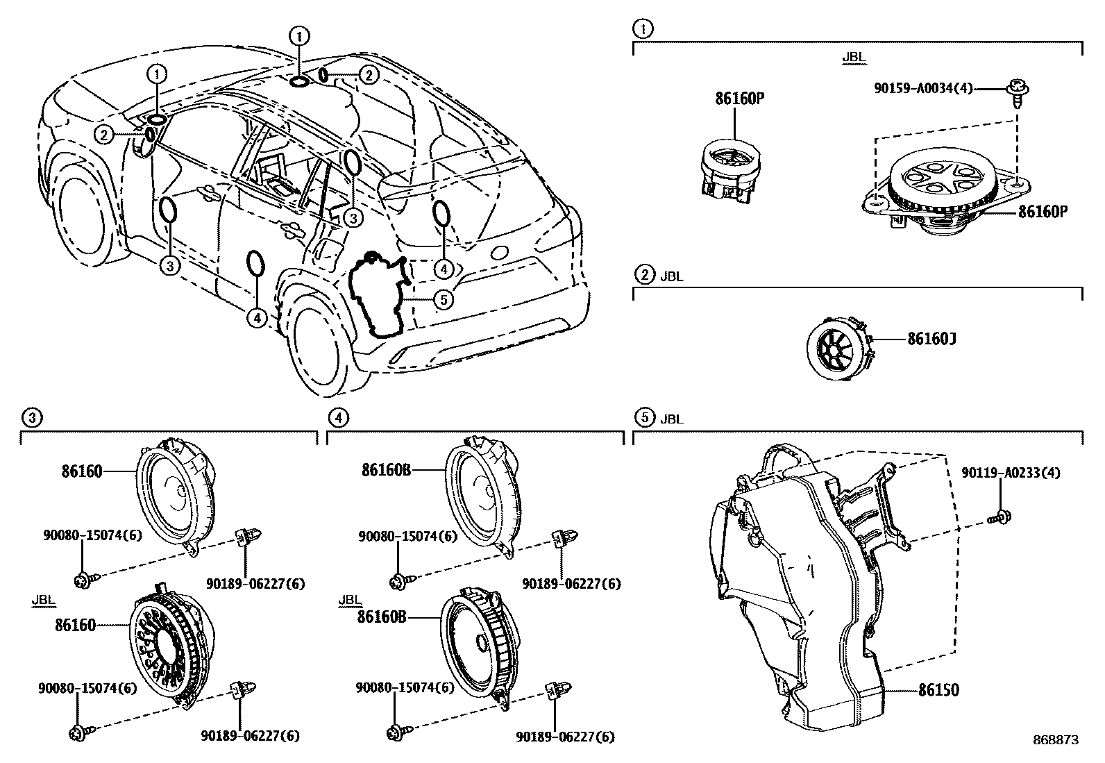 Toyota COROLLA 扬声器 EPC diagram — 868873