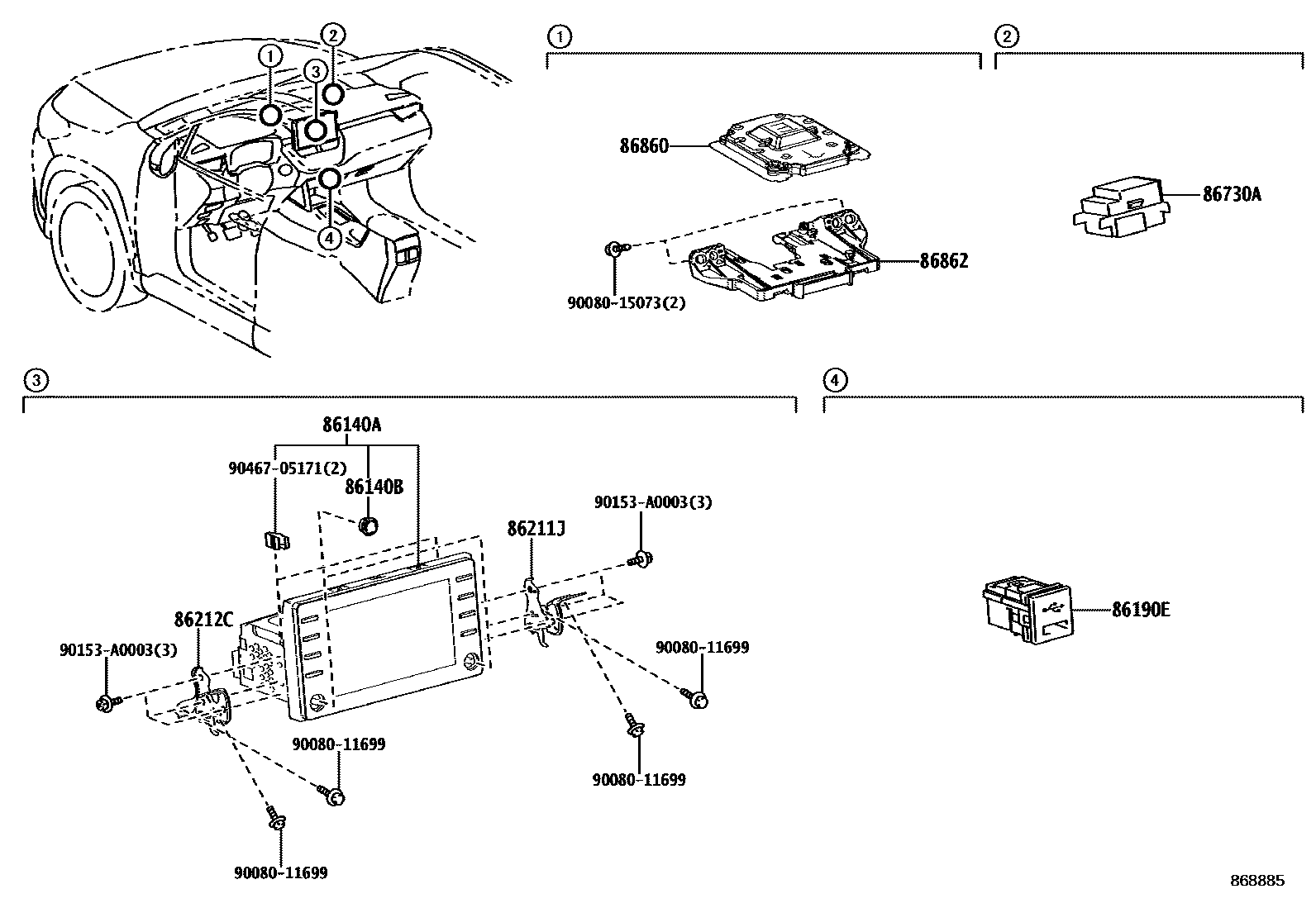 Toyota COROLLA 导航和前监视器显示屏 EPC diagram — 868885