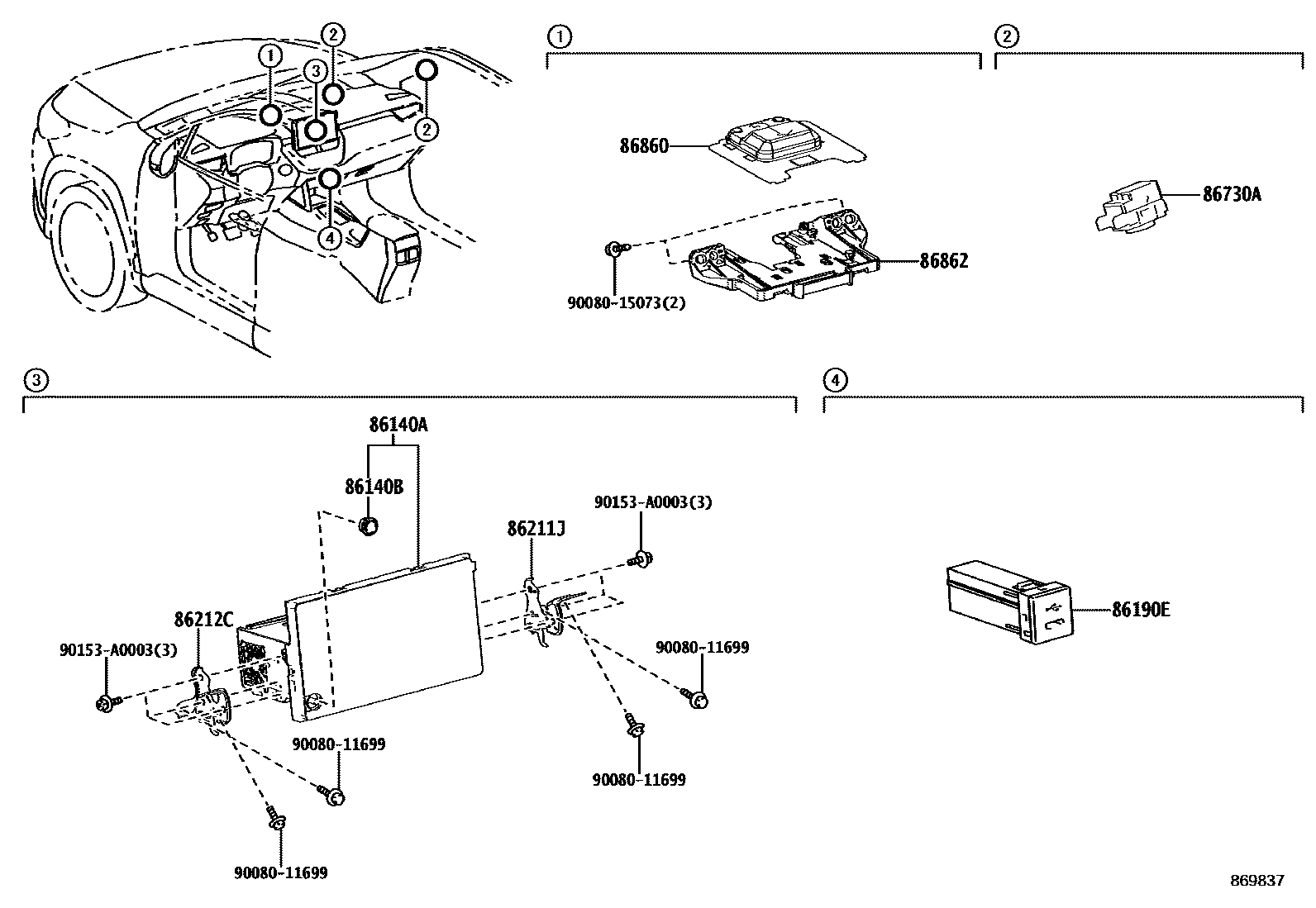Toyota COROLLA 导航和前监视器显示屏 EPC diagram — 869837
