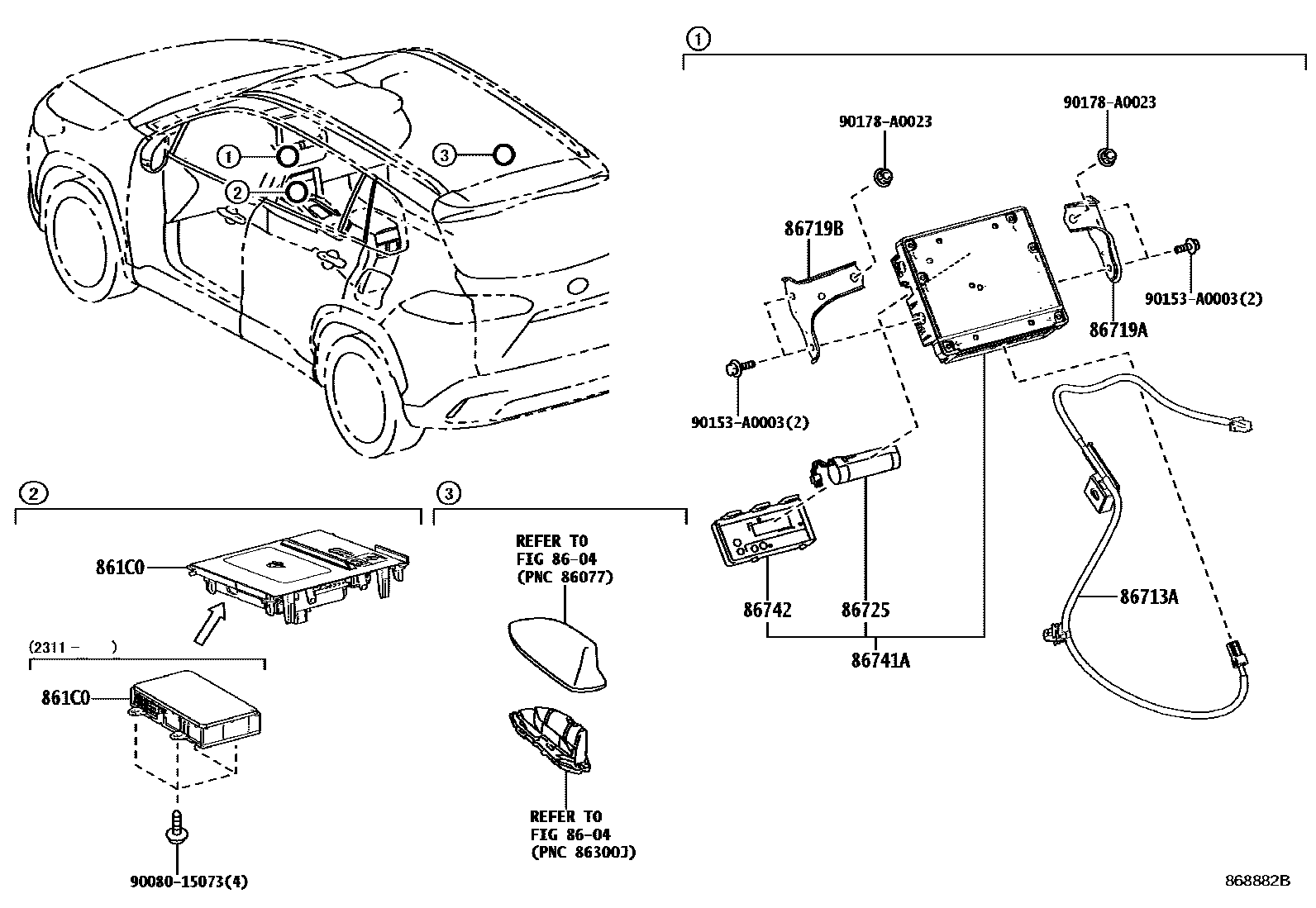 Toyota COROLLA 车载电话和呼救装置 EPC diagram — 868882B