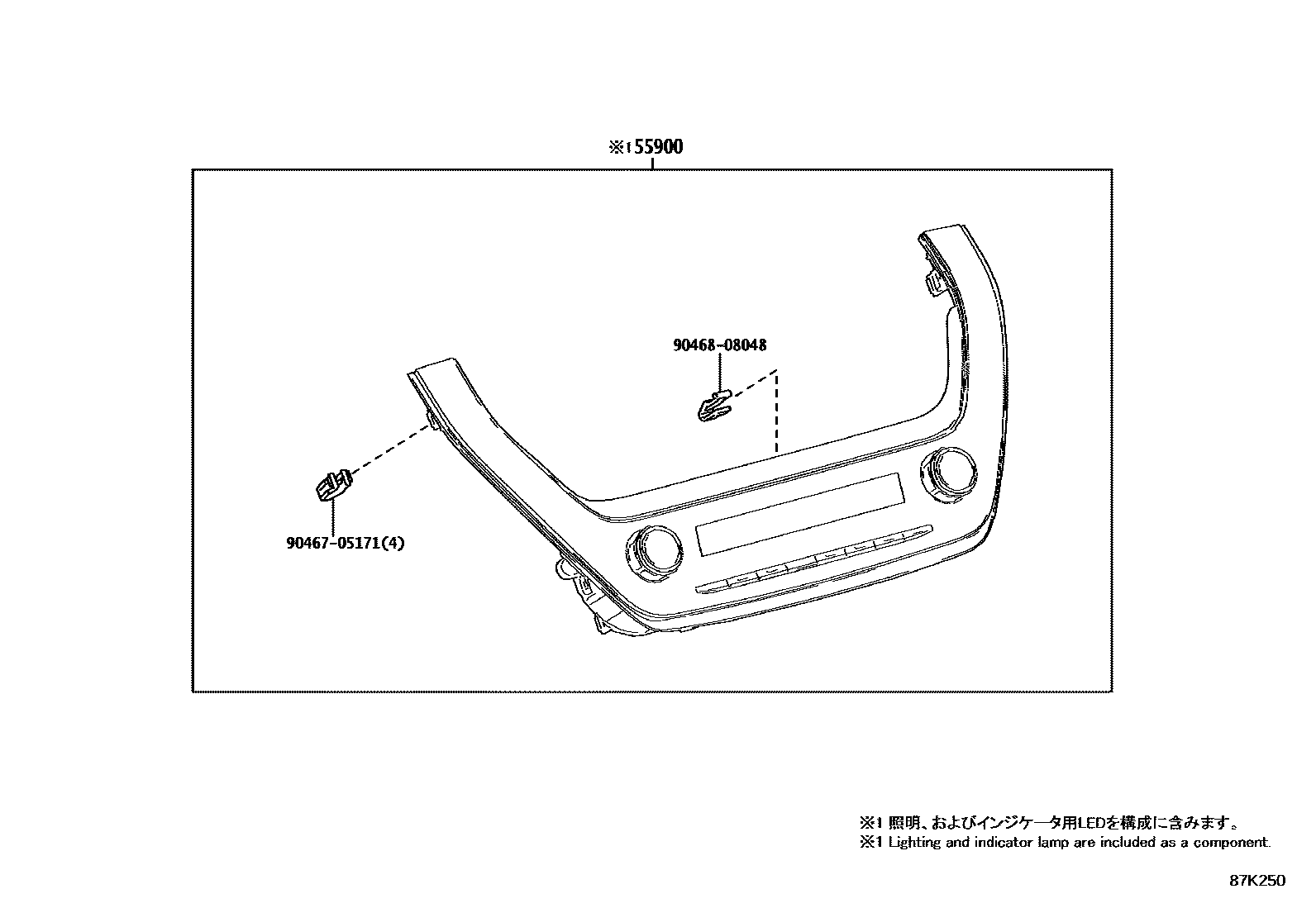 Toyota COROLLA 暖风和空调系统 - 控制器和风管 EPC diagram — 87K250