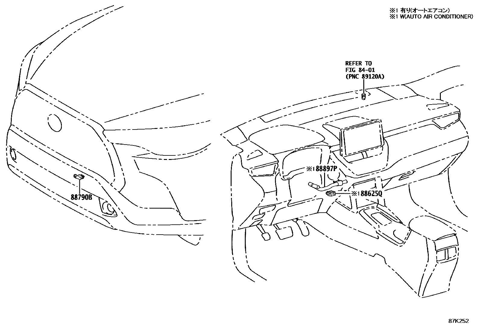 Toyota COROLLA 暖风和空调系统 - 控制器和风管 EPC diagram — 87K252