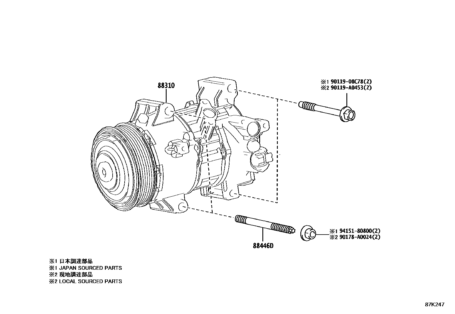 Toyota COROLLA Heating & Air Conditioning - Compressor EPC diagram — 87K247