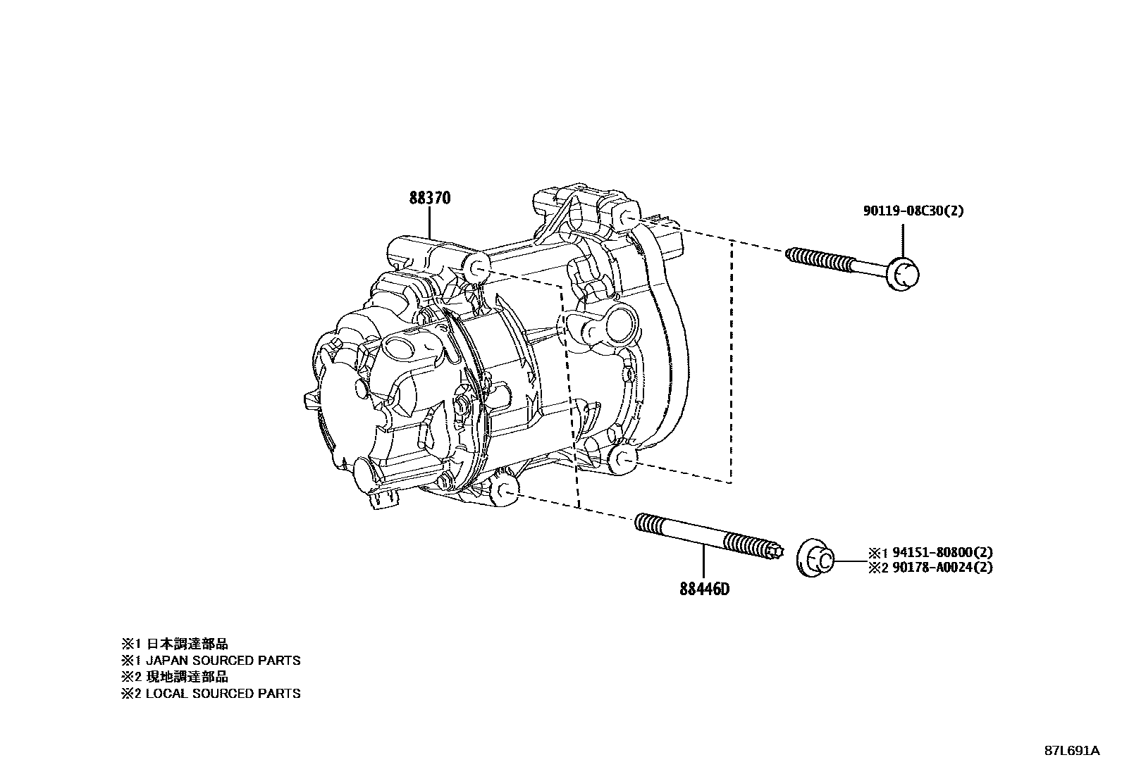 Toyota COROLLA Heating & Air Conditioning - Compressor EPC diagram — 87L691A