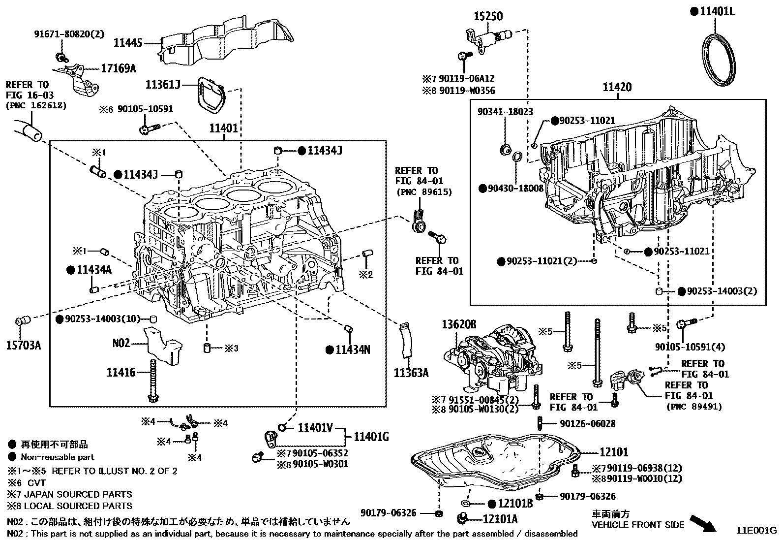 Toyota RAV4 Cylinder Block EPC diagram — 11E001G