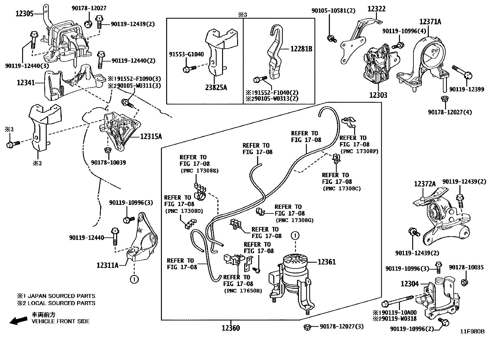 Toyota RAV4 Engine Mounting EPC diagram — 11F980B