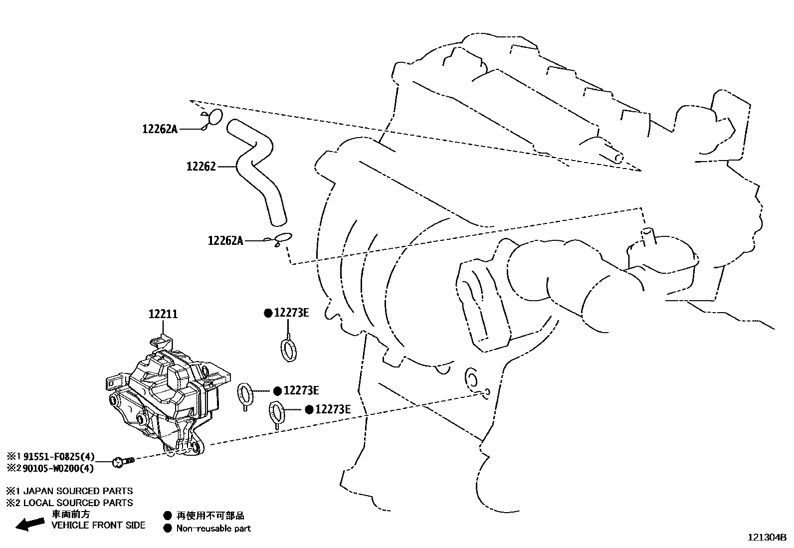 Toyota RAV4 Ventilation Hose EPC diagram — 121304B