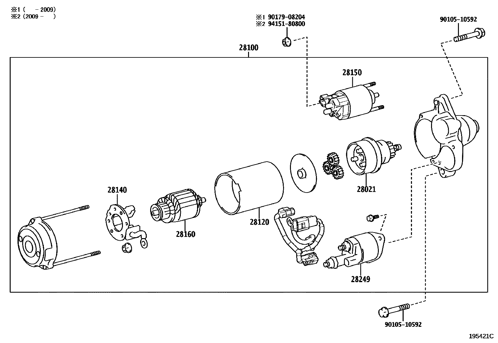 Toyota RAV4 起动机 EPC diagram — 195421C