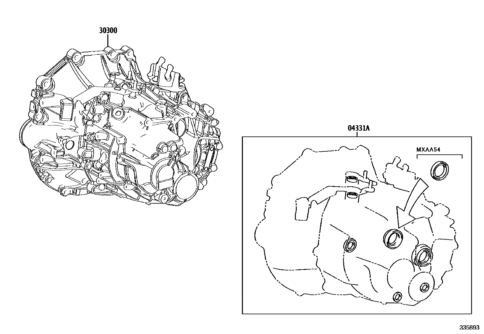 Toyota RAV4 传动桥或变速器总成和衬垫组件(MTM) EPC diagram — 335893