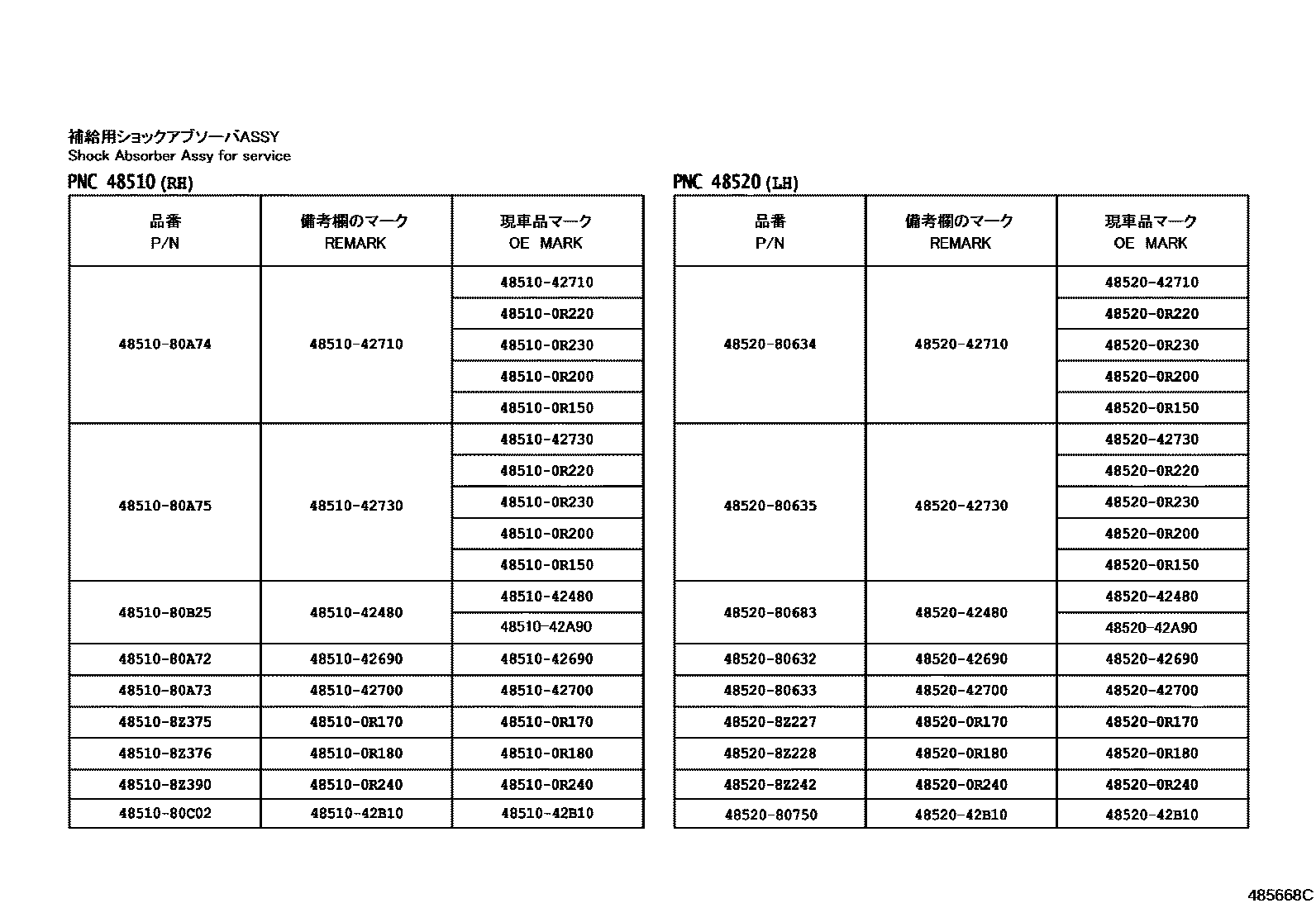 Toyota RAV4 Front Spring & Shock Absorber EPC diagram — 485668C
