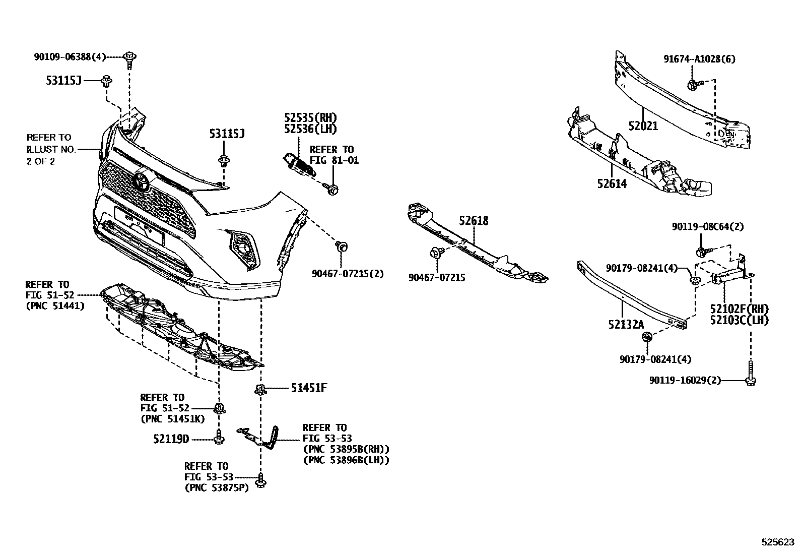 Toyota RAV4 前保险杠及附件 EPC diagram — 525623