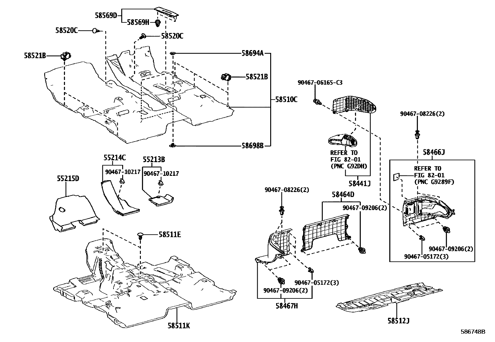 Toyota RAV4 地板垫和消声垫 EPC diagram — 586748B
