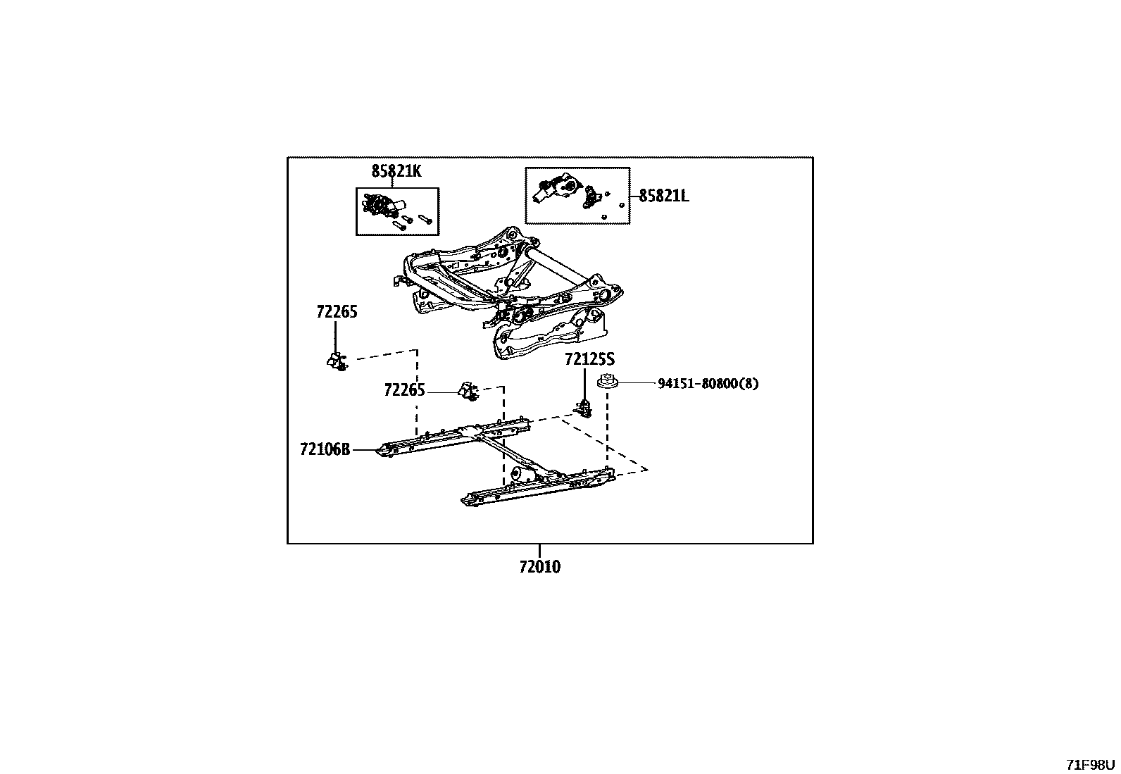 Toyota RAV4 座椅和座椅滑轨 EPC diagram — 71F98U