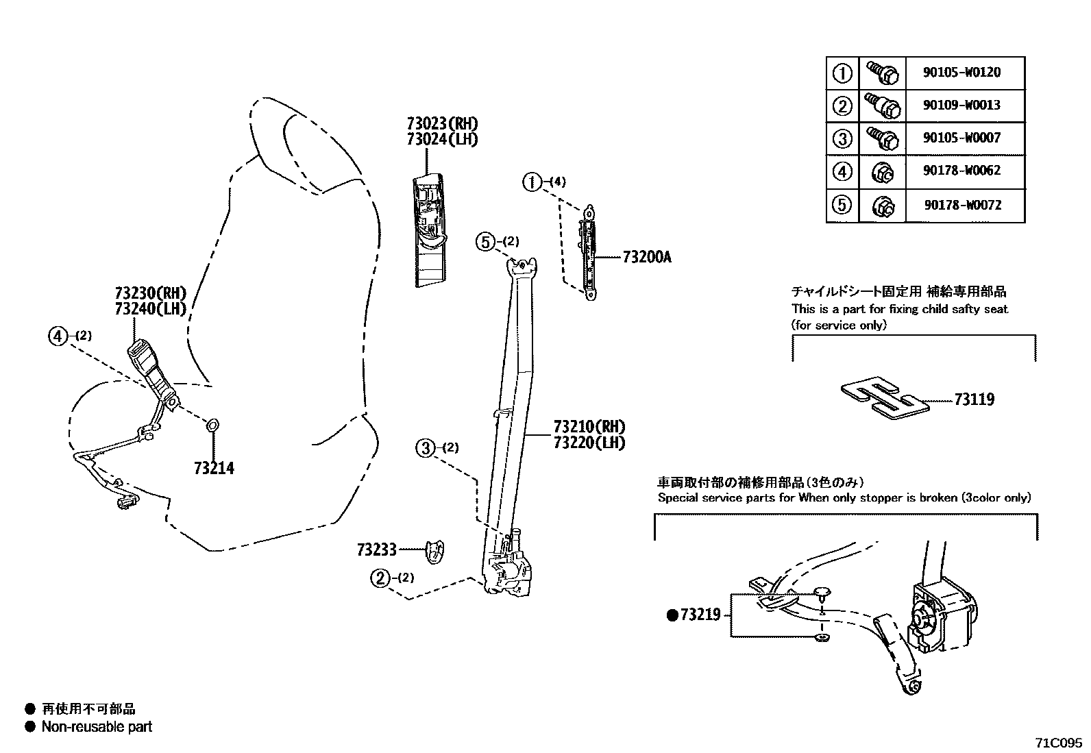 Toyota RAV4 seat belt EPC diagram — 71C095