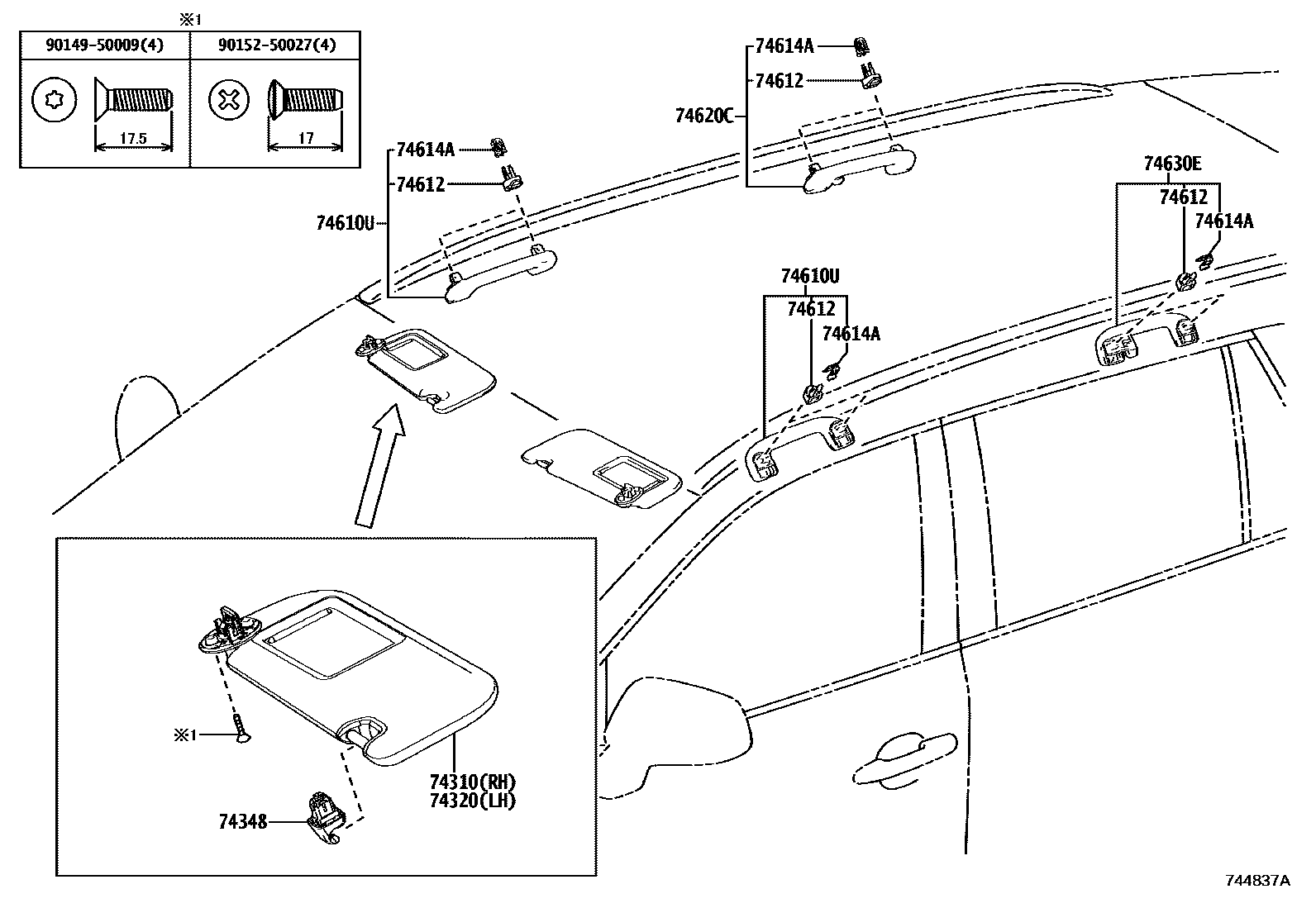 Toyota RAV4 扶手和遮阳板 EPC diagram — 744837A