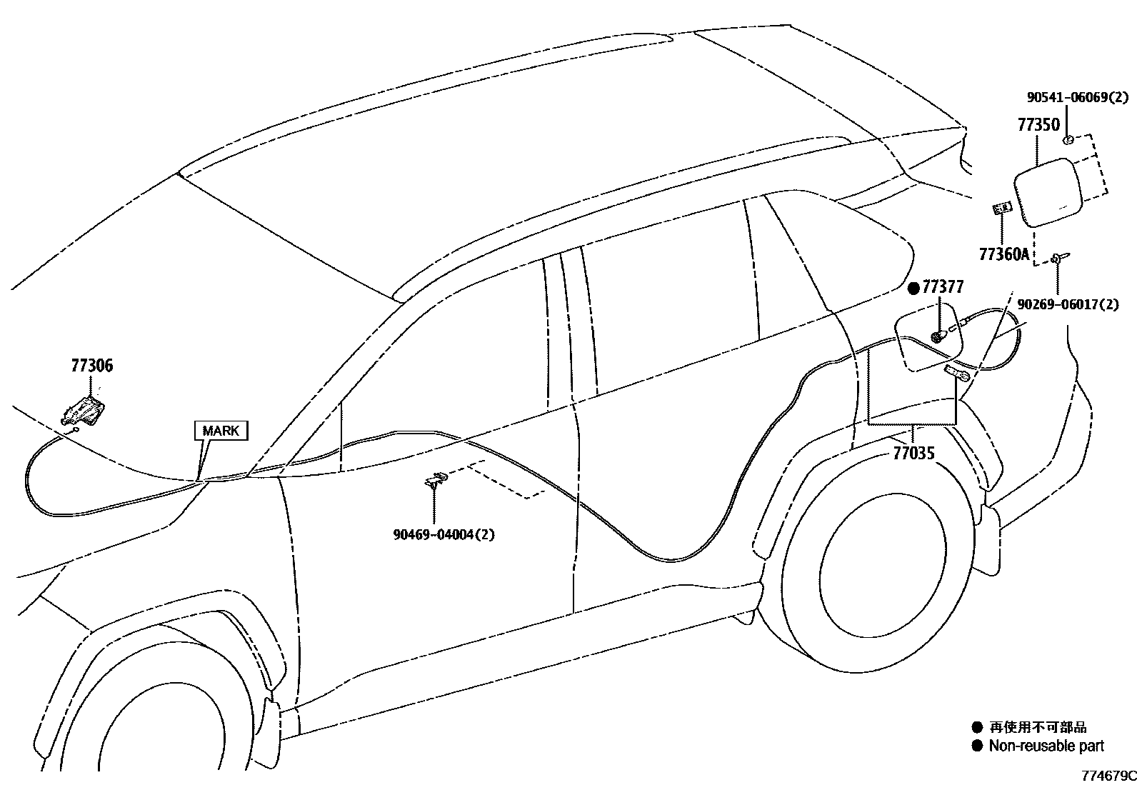 Toyota RAV4 燃油箱和燃油管 EPC diagram — 774679C