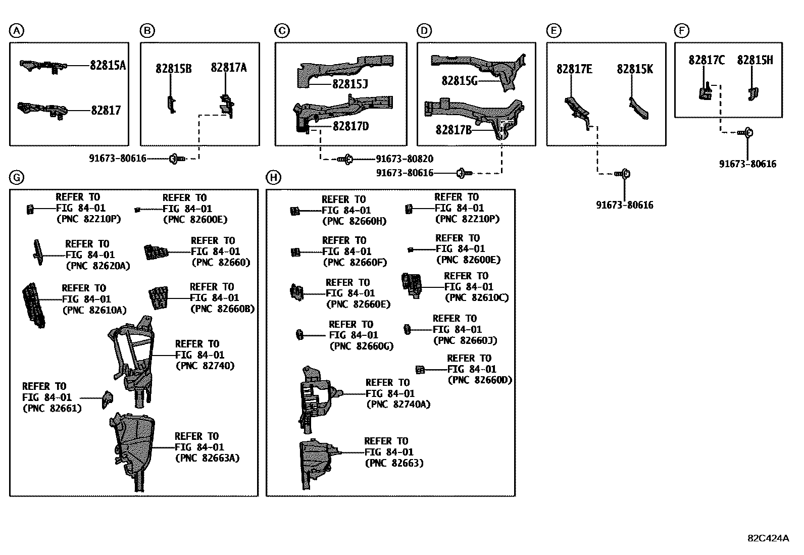 Toyota RAV4 线束和卡夹 EPC diagram — 82C424A