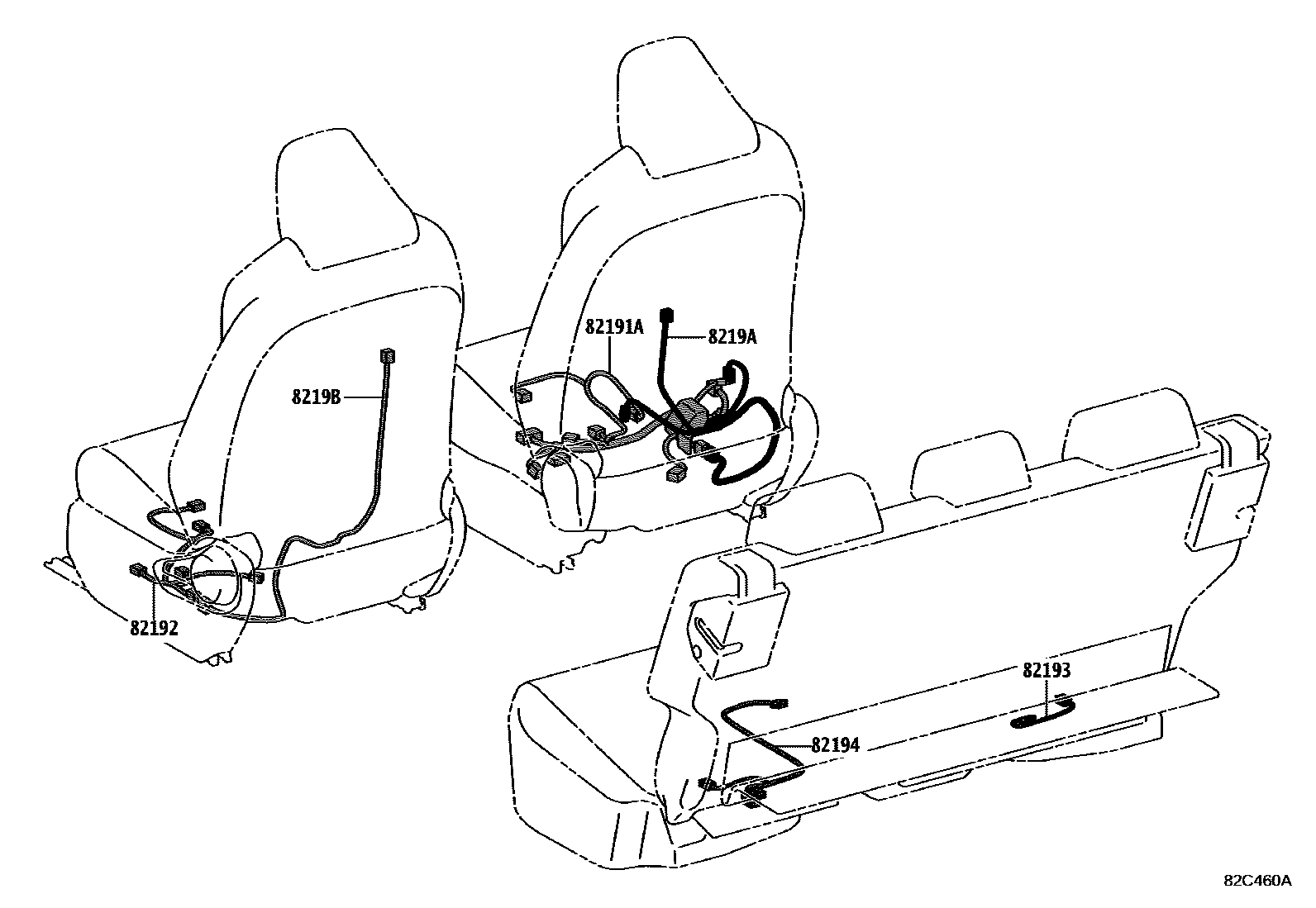 Toyota RAV4 线束和卡夹 EPC diagram — 82C460A
