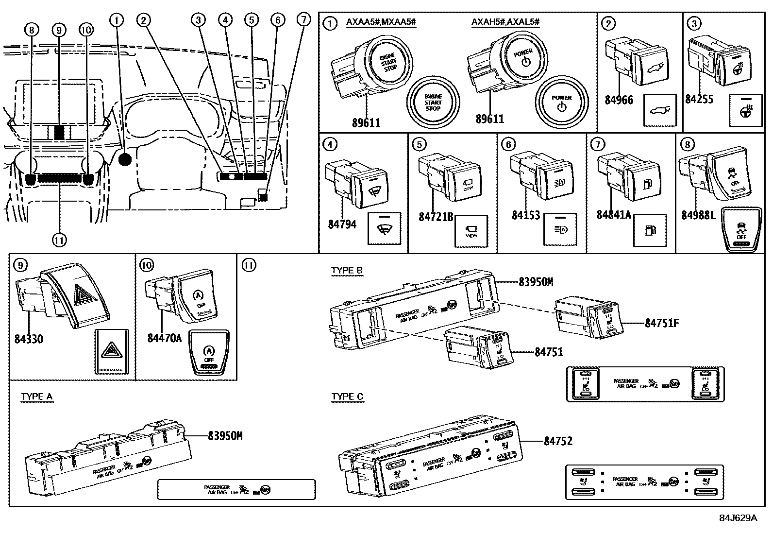 Toyota RAV4 开关和继电器和ECU EPC diagram — 84J629A