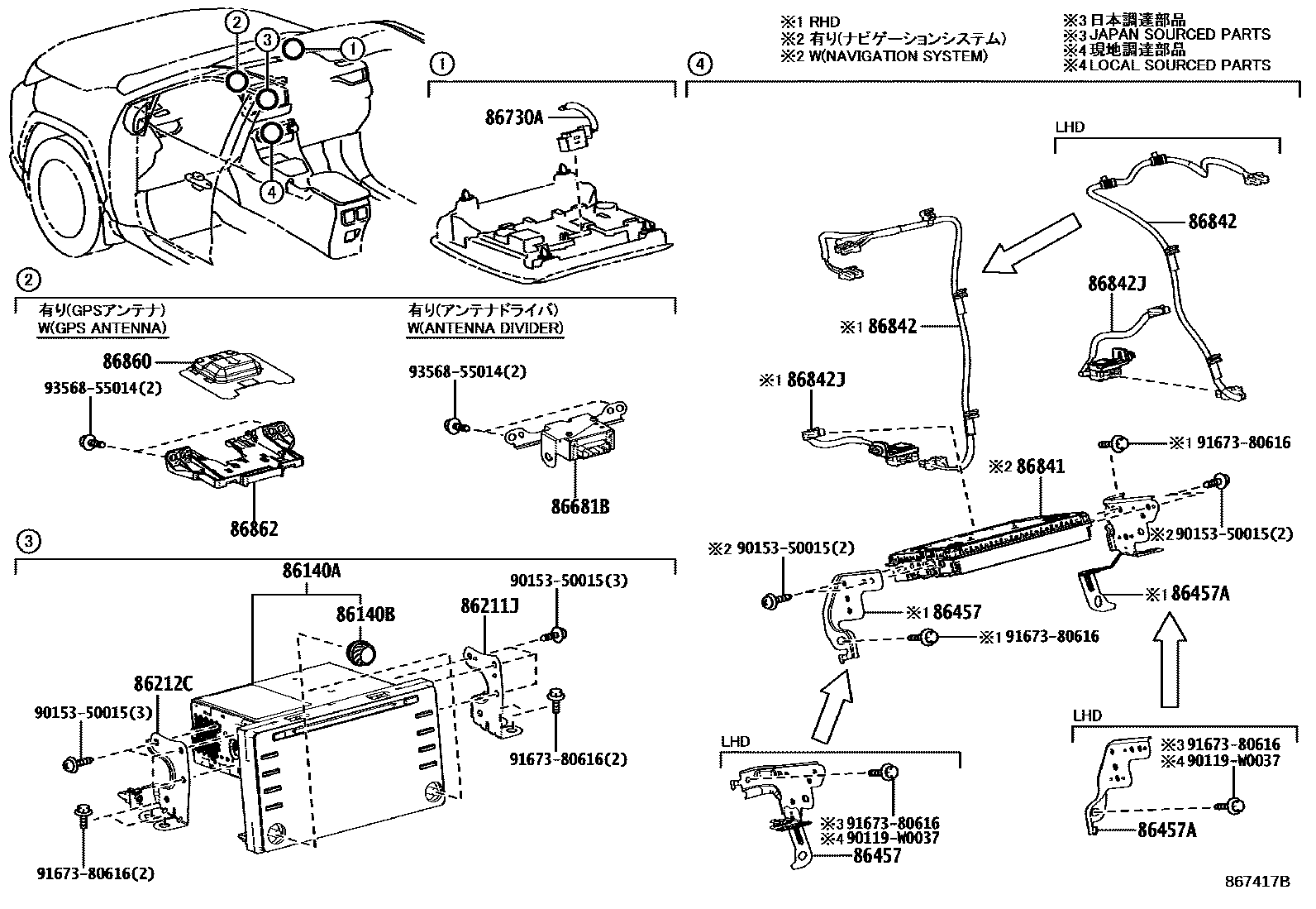 Toyota RAV4 导航和前监视器显示屏 EPC diagram — 867417B