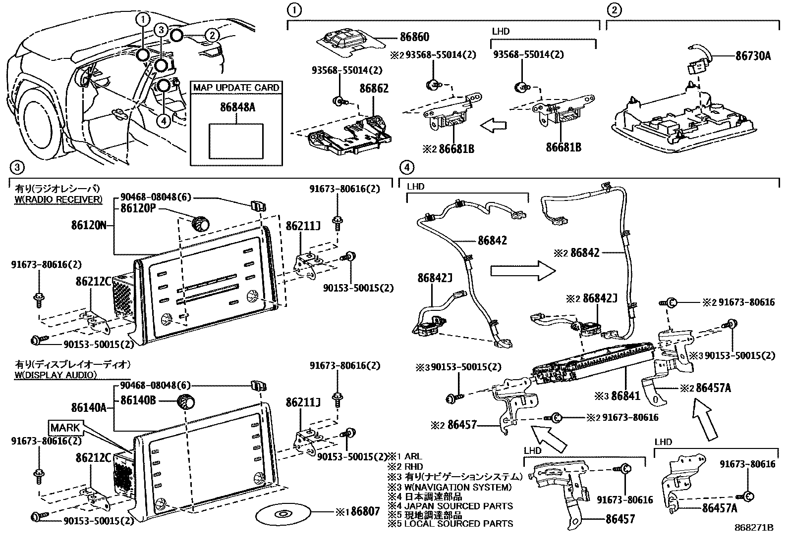 Toyota RAV4 导航和前监视器显示屏 EPC diagram — 868271B