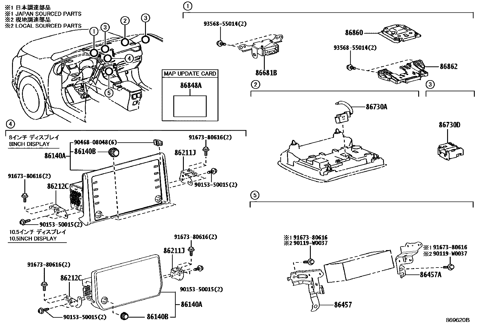 Toyota RAV4 导航和前监视器显示屏 EPC diagram — 869620B