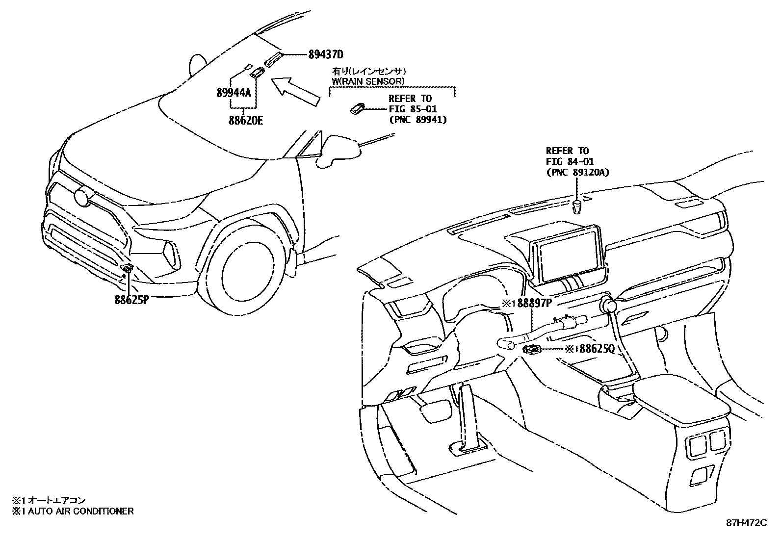 Toyota RAV4 暖风和空调系统 - 控制器和风管 EPC diagram — 87H472C