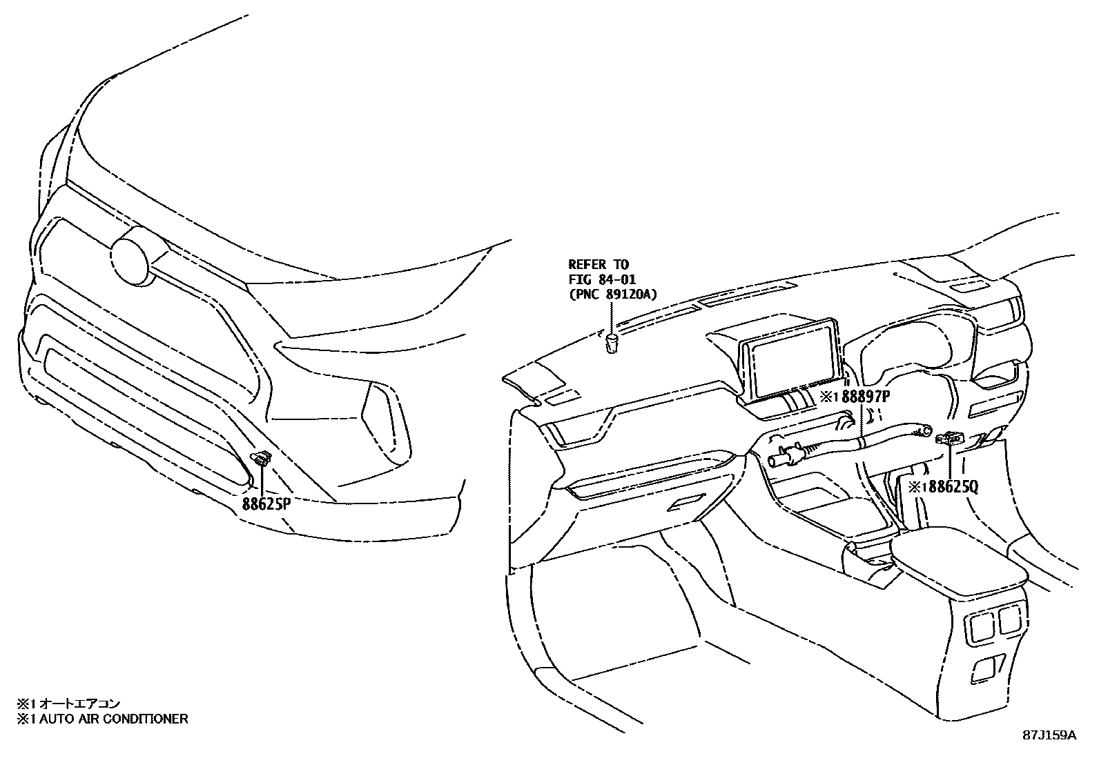Toyota RAV4 暖风和空调系统 - 控制器和风管 EPC diagram — 87J159A