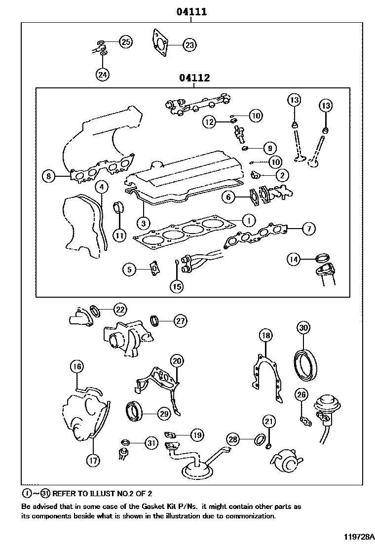 Toyota RAV4 Engine Overhaul Gasket Kit EPC diagram — 119728A