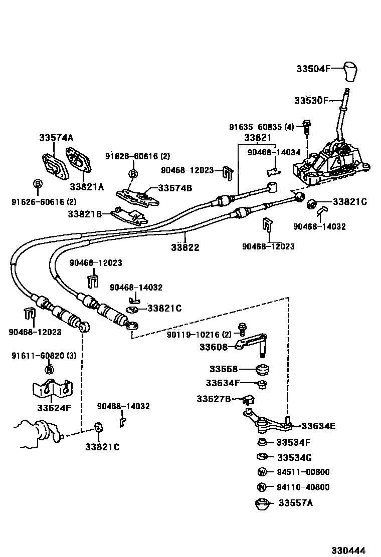 Toyota RAV4 Shift Lever & Retainer EPC diagram — 330444