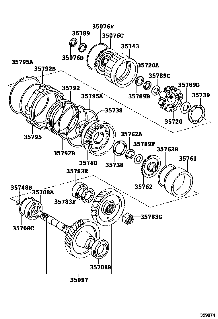 Toyota RAV4 行星齿轮、倒档活塞和中间轴齿轮(ATM) EPC diagram — 359074