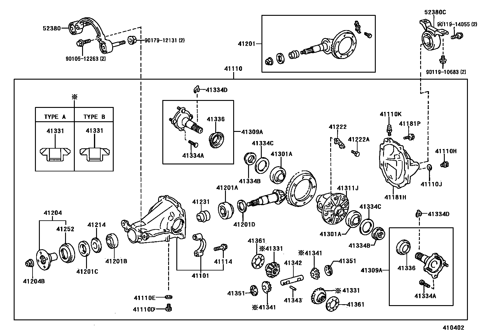 Toyota RAV4 后桥壳和差速器 EPC diagram — 410402